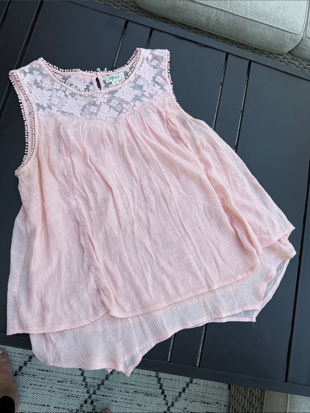 Style & Co XL boho Blush Pink Lace-Trim Sleeveless embroidered Layered Tank XL